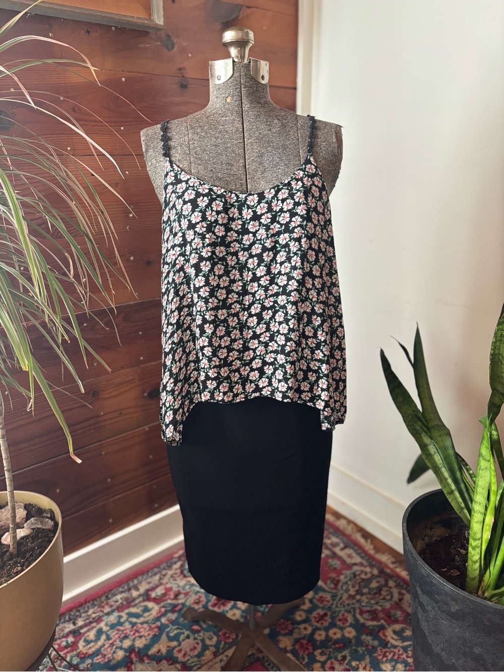 Floral Black & Pink Spaghetti Shirt